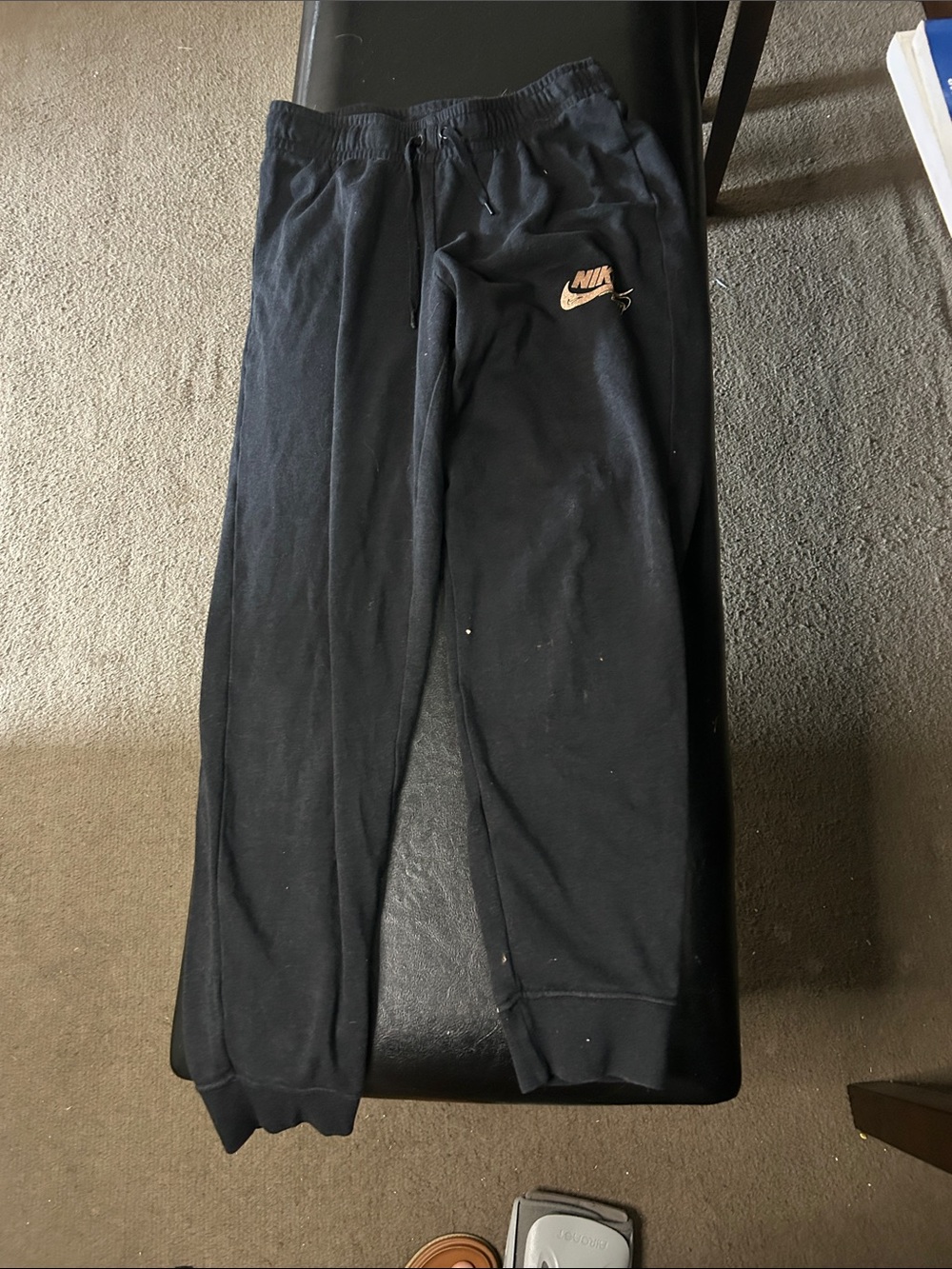 Nike Black Sweat Joggers with Small Tan Swoosh